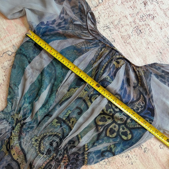 Amoure Couture sheer whimsigoth / boho top with smocked waistband, poet sleeves - Picture 9 of 9